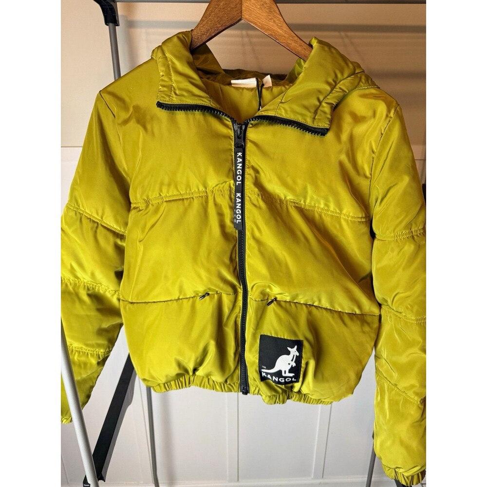 Kangol x H&M Women’s Puffer Jacket Size S Chartreuse Green Hooded Logo Coat